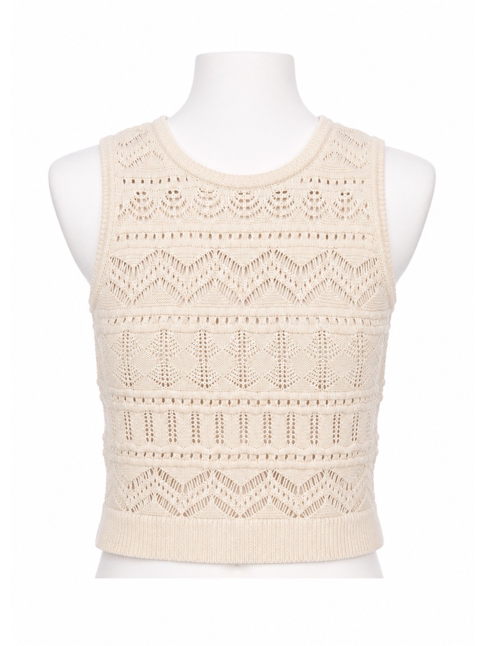 Size L Lauren Ralph Lauren Cream Crochet Knit Sweater Vest Sleeveless Lined Too